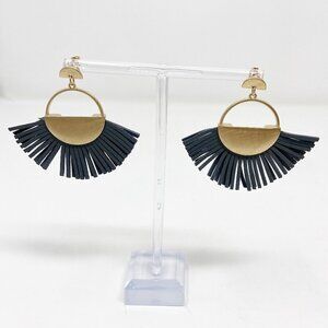 Gold Tone Gray leather Fringe Earrings